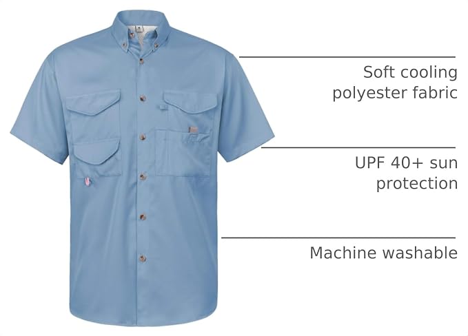 Alimens & Gentle Short Sleeve Fishing Shirt Wicking Fabric Sun Protection Casual Button Down Shirts