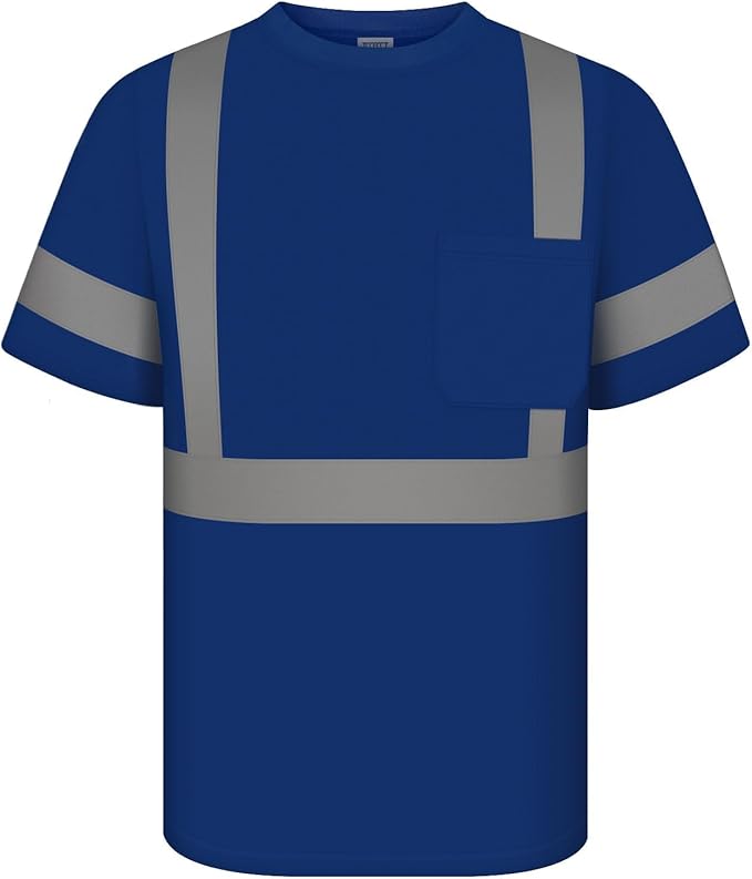 TCCFCCT Safety Class 3 High Visibility Shirt for Men Women, Hi Vis Reflective Short Sleeve Construction Work Shirt With Reflective Strips, Durable & Breathable, DC-Blue S