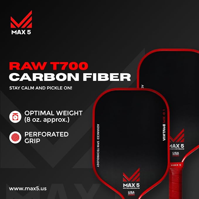 Vintage MX 0.1 T700 Carbon Fiber Cloth Pickleball Paddles - Thermoformed, Professional-Grade Super Spin | Premium Performance for Intermediate to Professionals USAPA Approved