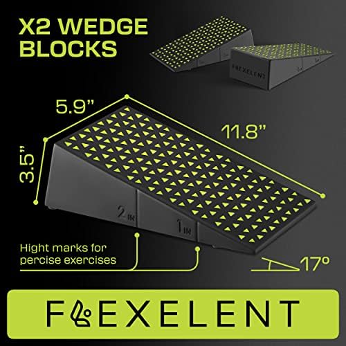 Flexelent Squat Wedge Block Pair, Squat Ramp, Calf Raise Block, Anti-Slip Slant Board, ATG Equipment to Boost Workout, 17° Incline, 3.5x5.9x12.2, Backpack Included - Vibrant Mix (Lime Green & Red)