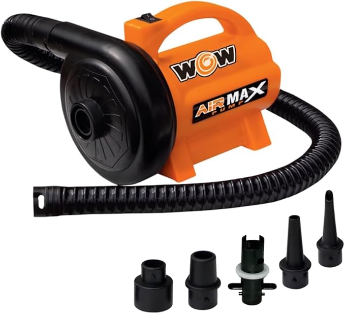 Wow Sports 120V AC Electric Pump - 600 L/min Air Inflator - 5 Adapters - for Inflatables - Orange