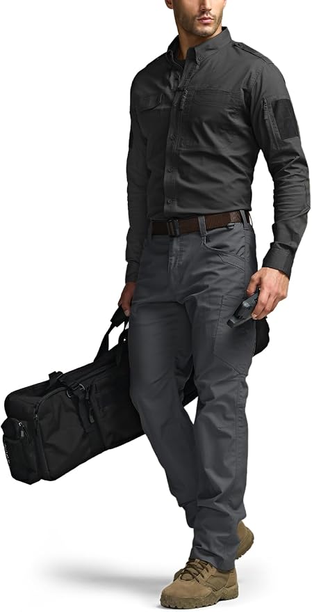 CQR Men's Long Sleeve Tactical Shirts, Ripstop Military Work Shirts, UPF 50+ Breathable Button Down Outdoor Hiking Shirt
