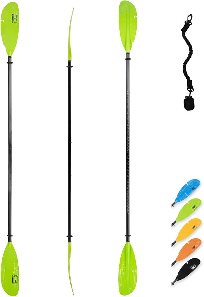 OCEANBROAD Adjustable Fishing Kayak Paddle - 94in/240cm-98in/250cm-102in/260cm Aluminum Alloy Shaft with Paddle Leash