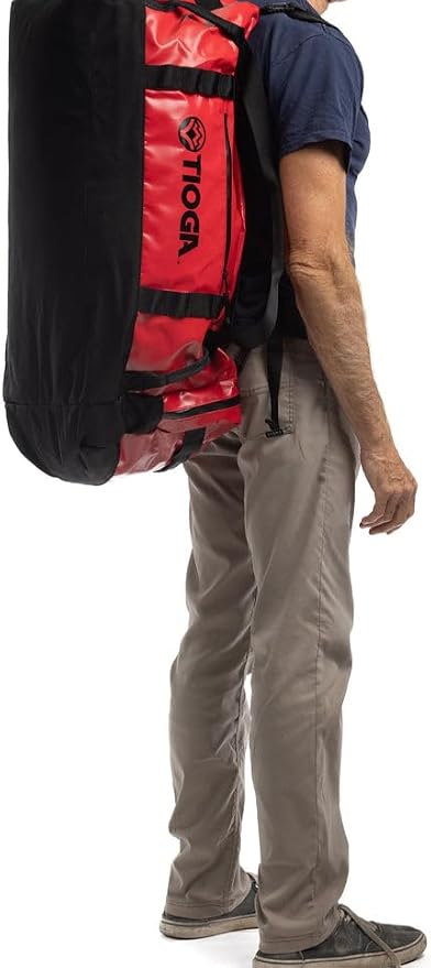 TIOGA Venture Outdoor Duffel Bag with Backpack Straps, Weather Resistant, Rugged Construction, Gear Hauling for Outdoor Adventures, Large / 70L, Red