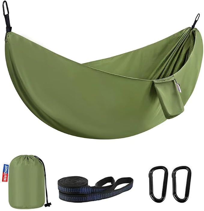 Camping Hammock, Portable Hammocks with Tree Straps & Attached Carry Bag, Travel Tree Hammocks for Outside Indoor Hiking Beach Backpack Travel(Green, Polyester Pongee)