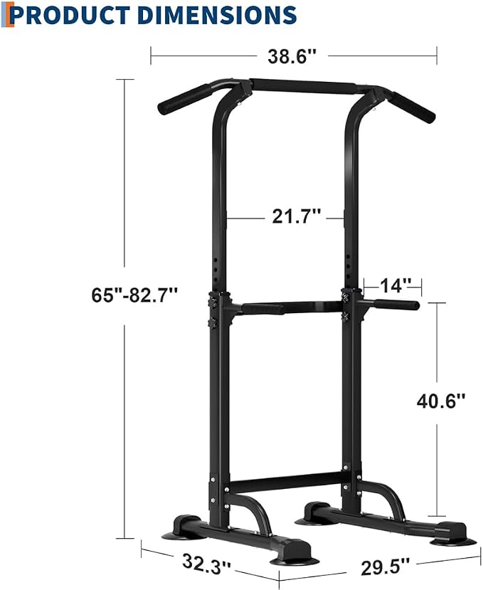 Power Tower for Home Gym, Pull Up Dip Station - Adjustable Freestanding Pull Up Bar with 300 Lbs Capacity, Heavy Duty Construction, Easy Assembly, No Wall Needed
