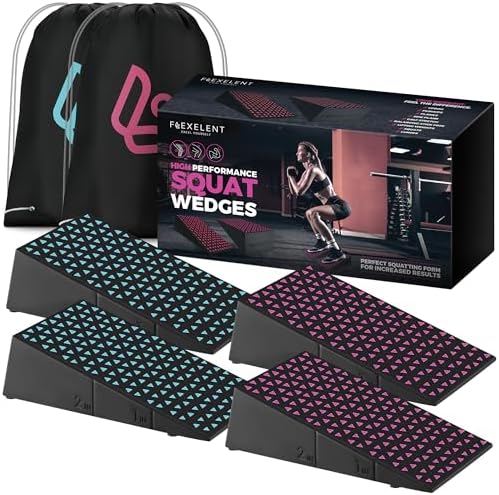 Flexelent Squat Wedge Block Pair, Squat Ramp, Calf Raise Block, Anti-Slip Slant Board, ATG Equipment to Boost Workout, 17° Incline, 3.5x5.9x12.2, Backpack Included - Pastel Duo (Light Blue & Pink)