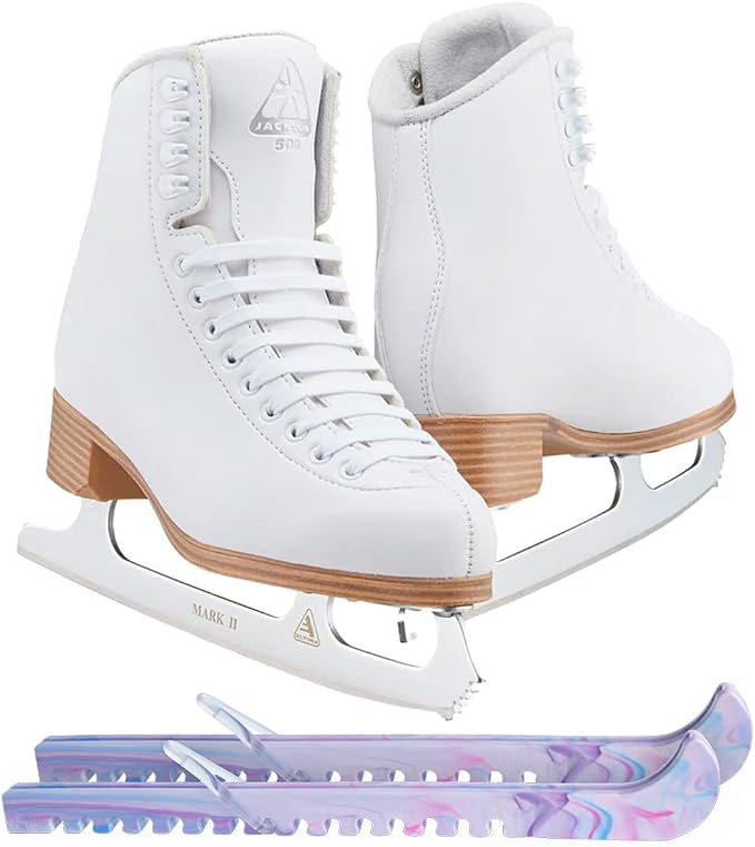 Jackson Classic Model 500/501 White Figure Ice Skates for Women and Girls Bundle with Skate Guards Just Launched 2023