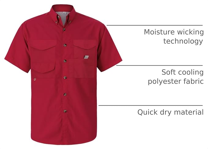 Alimens & Gentle Short Sleeve Fishing Shirt Wicking Fabric Sun Protection Casual Button Down Shirts