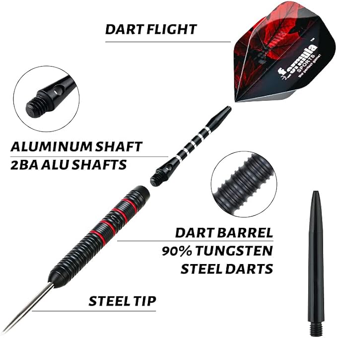 Formula Sports 90% Tungsten Steel Tip Darts Set - Professional Steel Tip Darts Set with Flights, Shafts and Sharpener, Available in 21g/22g/23g/24g