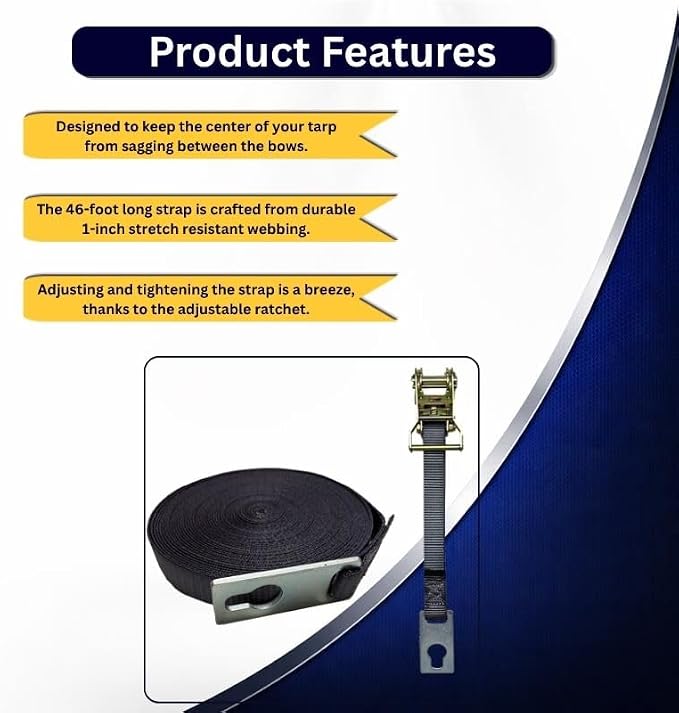Brumleve Center Ridge Strap Kit with Ratchet, 1 inch x 46 feet/Keyhole Plates