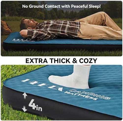 HEETA Fish Scale Up to 110lb/50kg, 2 AAA Batteries Included (Black) Bundled with Self Inflating Sleeping Pad with Electric Pump, 4" Ultra Thick Memory Foam Camping Mattress