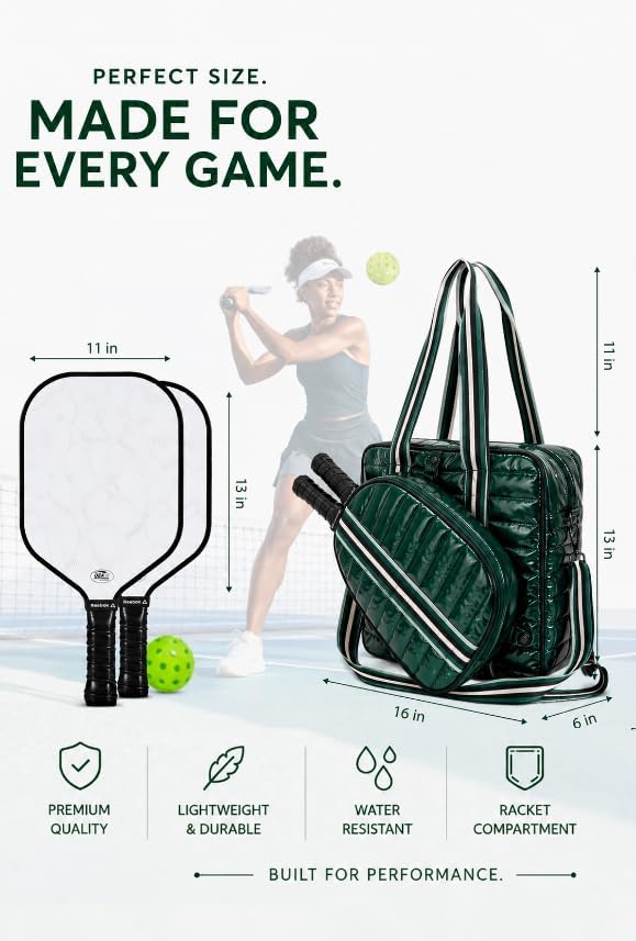 Pickleball Bag Set with Racket Compartment, Quilted Tote and Sling Bag