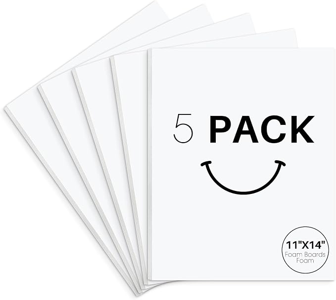 Golden State Art, Acid Free 5 Pack 11x14 White Foam Boards Foam Core Poster Board, 1/8'' Thick Polystyrene Foam Sheet for Projects, Mounting, Crafts, Art and Presentations