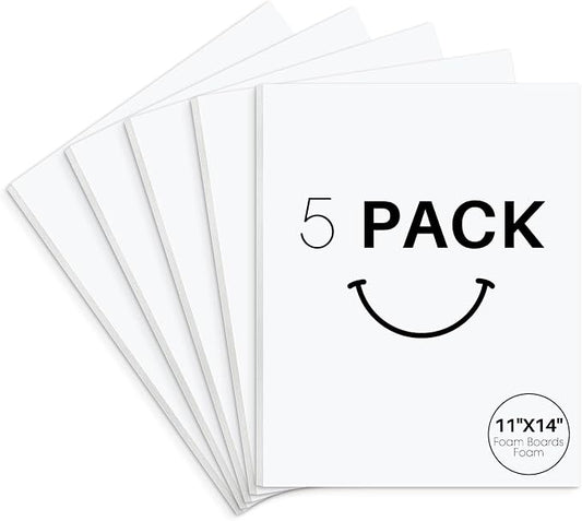 Golden State Art, Acid Free 5 Pack 11x14 White Foam Boards Foam Core Poster Board, 1/8'' Thick Polystyrene Foam Sheet for Projects, Mounting, Crafts, Art and Presentations