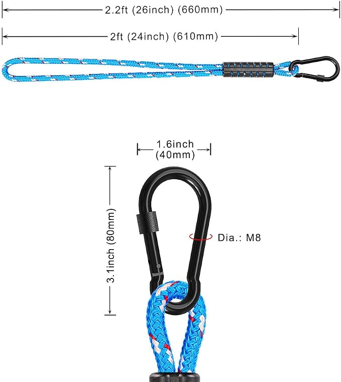 SELEWARE Hammock Straps, 2ft Tree Swing Rope for Hammock Chair Hanging Kit, Extension Rope with Carabiner for Indoor Outdoor Playground Tree Swings Camping Hammock Accessories (Blue, 2 Pack)