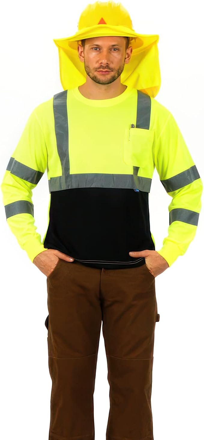 AYKRM Safety T Shirt Reflective High Visibility hi vis Long Sleeve T Shirt (XS-6XL)