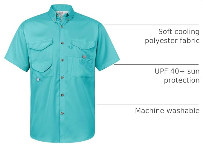 Alimens & Gentle Short Sleeve Fishing Shirt Wicking Fabric Sun Protection Casual Button Down Shirts