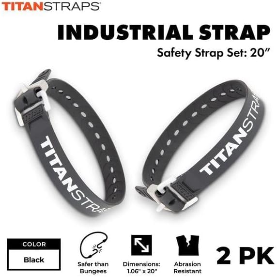 Titan Industrial Straps – Strong & Simple Tie-Downs for Construction (Welders, DIY Home) & 1st Responders – 3 Year Warranty, Batch Tested – 70 lb. Working Load, 20" Length, Black, 2-Pack