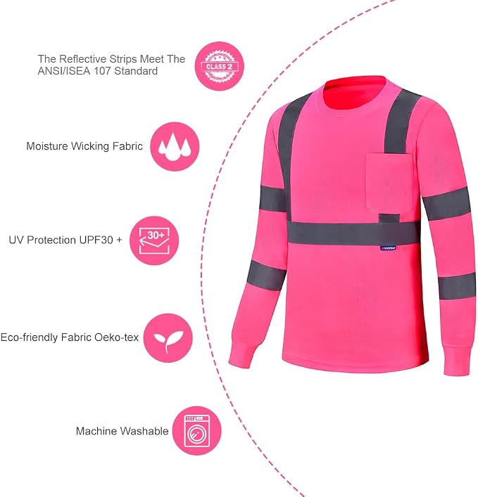 A-SAFETY Safety Shirt,High Visibility Work T Shirt Long Short Sleeve Class 3 (XS-6XL)