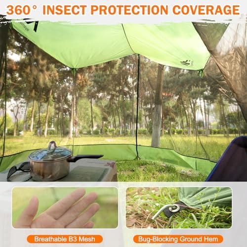 Screen House for Hammock, AYAMAYA Large Size 18 x 11 FT Screen Tents Camping Tarp with Mosquito Net, Portable Hammock Tent Rainfly with Bug Net for Picnics Backyards Backpacking Camping