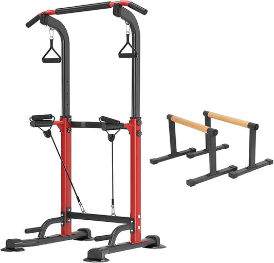 Height Adjustable Multi-functional Power Tower Pull Up Bar Station &Wooden Parallel Bars