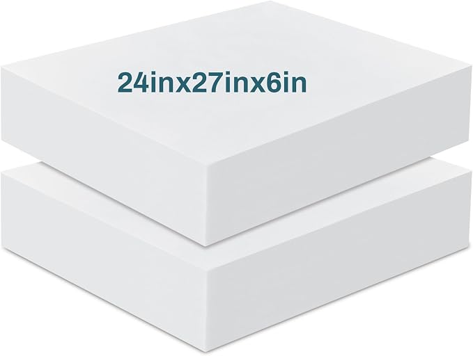 Frienda 2 Pack 6" x 24" x 27" Upholstery High Density Foam Cushion Replacement Square Cut to Size Foam Couch for Chair Couches Padding Shipping Packing DIY Cosplay Projects(White)