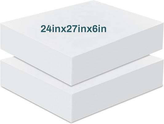 Frienda 2 Pack 6" x 24" x 27" Upholstery High Density Foam Cushion Replacement Square Cut to Size Foam Couch for Chair Couches Padding Shipping Packing DIY Cosplay Projects(White)