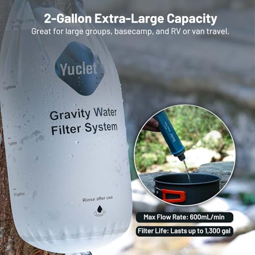 Gravity Water Filter System for Hiking, Camping, Travel, and Emergency Preparedness Include 1 Gravity Bag, 2 Water Filter Straw, 1P 20-Oz Water Pouch, 4P 34-Oz Water Pouches