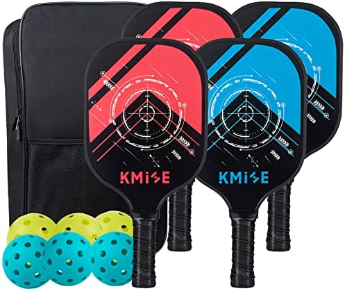Kmise Pickleball Paddles Set,Premium Carbon Fiber Pickleball Rackets,Lightweight Pickleball Racquet Set of 2/4 with 6 Pickle Balls Pickleball Bags for Beginners Pros Men Women (Fiberglass)