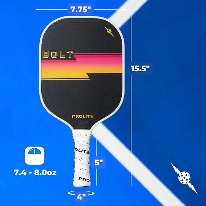 PROLITE Bolt Pickleball Paddle - Light Weight - Powerful - Carbon Fiber Facing for Superior Ball Placement - Polypropylene Honeycomb Core - Micro Matte Edge Guard - USAP Approved