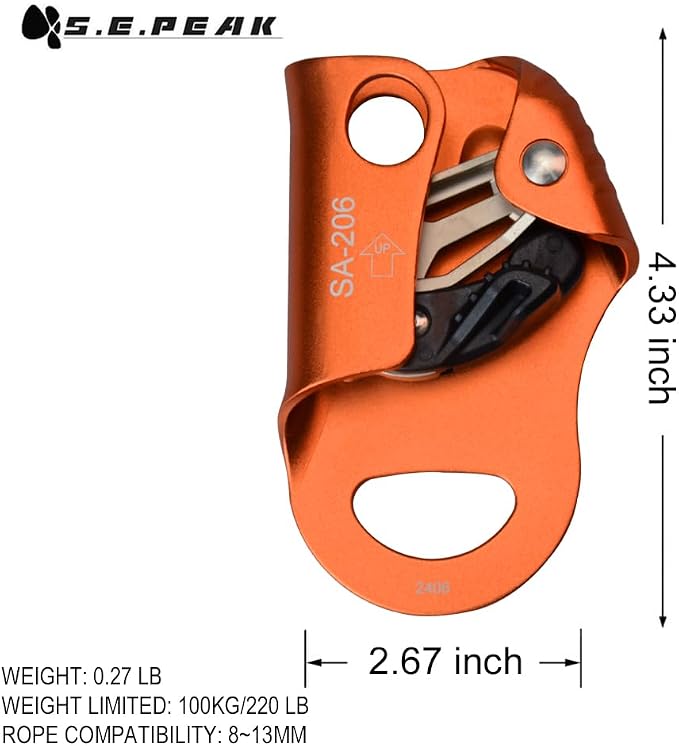 CE Chest Ascender, 100kgs Strong Climbing Rappelling Gear Equipment for Rock Climbing, Tree Arborist, Climbing Rescue Caving, Mountaineering, 8~13MM Rope, 4kN, Orange