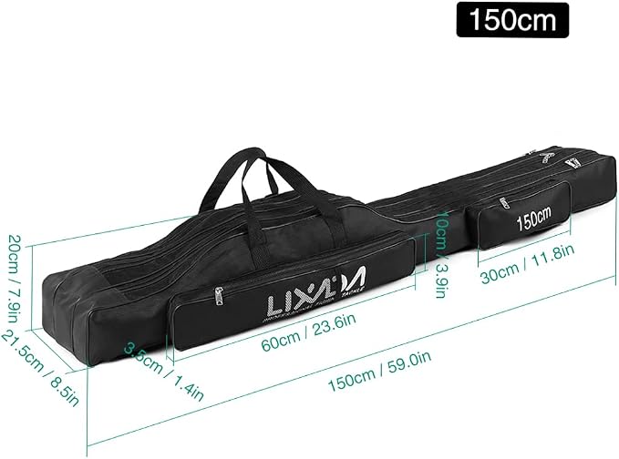 Lixada Fishing Rod Case, 3 Layers Oxford Fishing Rod Bag, Portable Foldable Fishing Pole Bag, Fishing Rod Carrier Fishing Tackle Storage Bag Travel Carry for Fishing Gear & Equipment