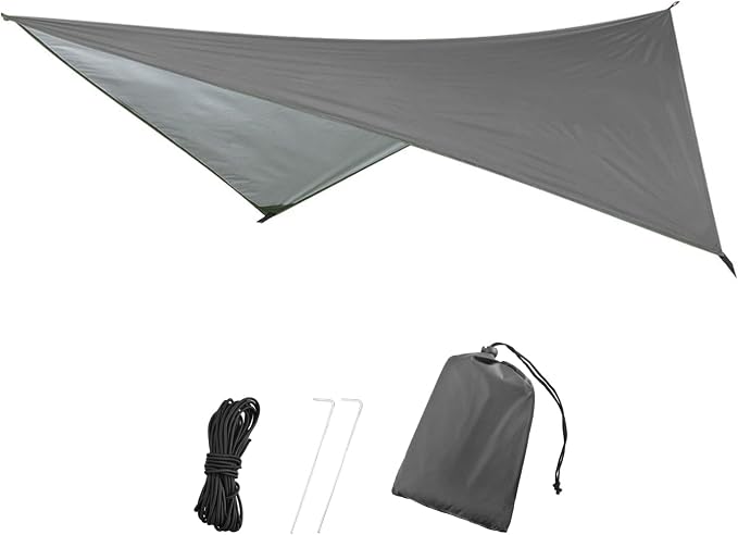 TRIWONDER Camping Tarp Waterproof Rain Fly Hammock Shelter for Hiking, Backpacking, Hammock, Beach, Picnic and Other Outdoor Activities - Accessories Included (Grey)