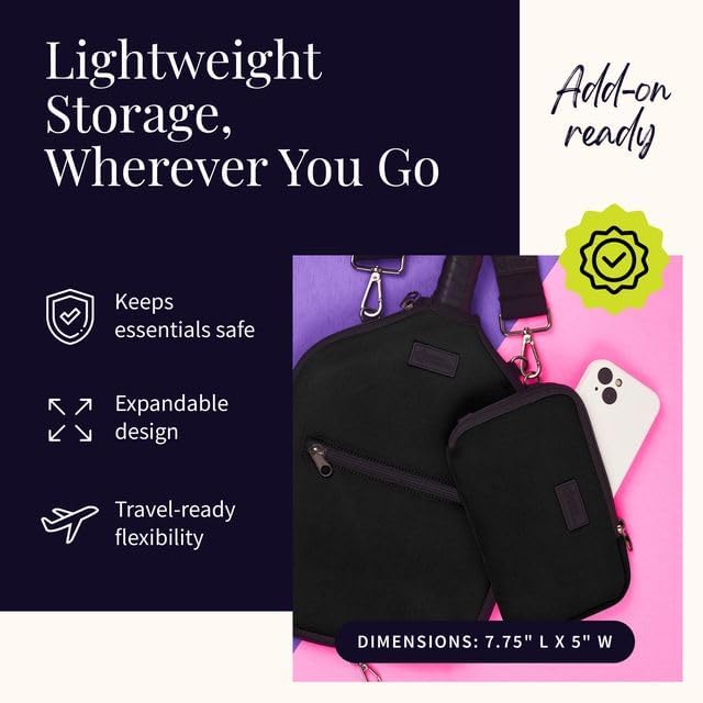 Posh Pickler Clip-On Expandable Neoprene Pouch with Zipper, Weather-Resistant Design, Secure Storage for Keys, Card, Compatible with Crossbody Paddle Cover & Strap, pickleball gifts 7.7" L x 5" W
