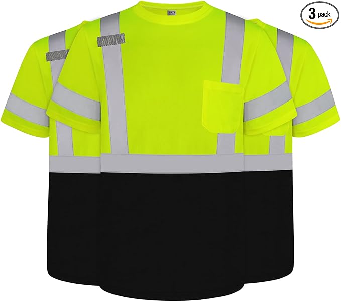 TCCFCCT Construction Shirts Class 3 High Visibility Shirts for Men, Hi Vis Reflective Safety Shirts for Men Women, Short Sleeve Work Shirts with Black Bottom, Durable, DP-Yellow M 3PCS