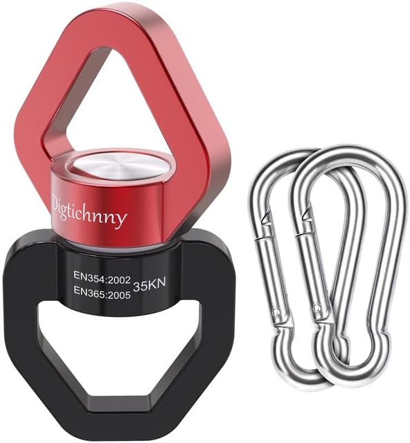 Swivel Hook for Swing, 35KN Swing Swivel, Aluminium Alloy Swing Spinner for Children's Swing,Aerial Yoga,Web Tree Swing,Hanging Hammock Indoor Outdoor(Black-Red with 2 Carabiners)