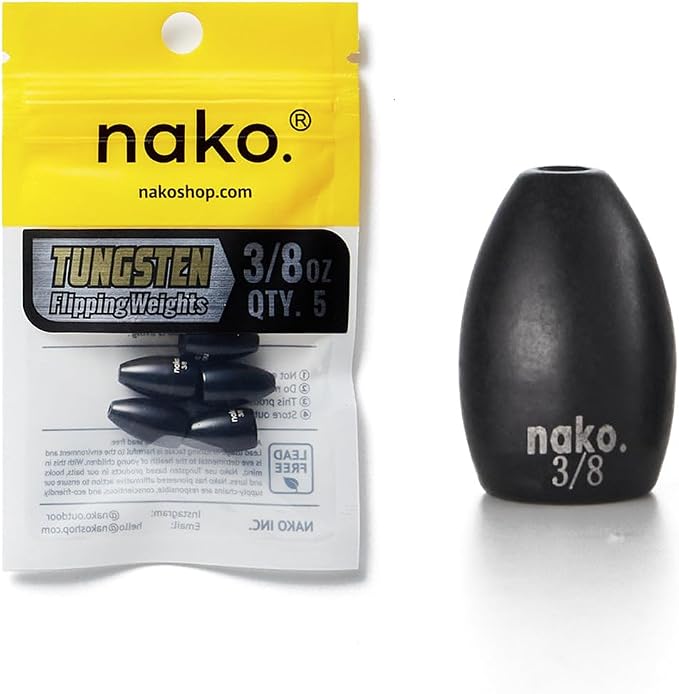 97% Pure Tungsten Flipping Weights - 10 Pack / 5 Pack - Nako Tungsten Weights - Fishing Sinkers for Bass Fishing