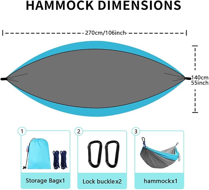 Camping Hammock, Portable Hammocks with Tree Straps & Attached Carry Bag, Travel Tree Hammocks for Outside Indoor Hiking Beach Backpack Travel(Gray, Nylon)