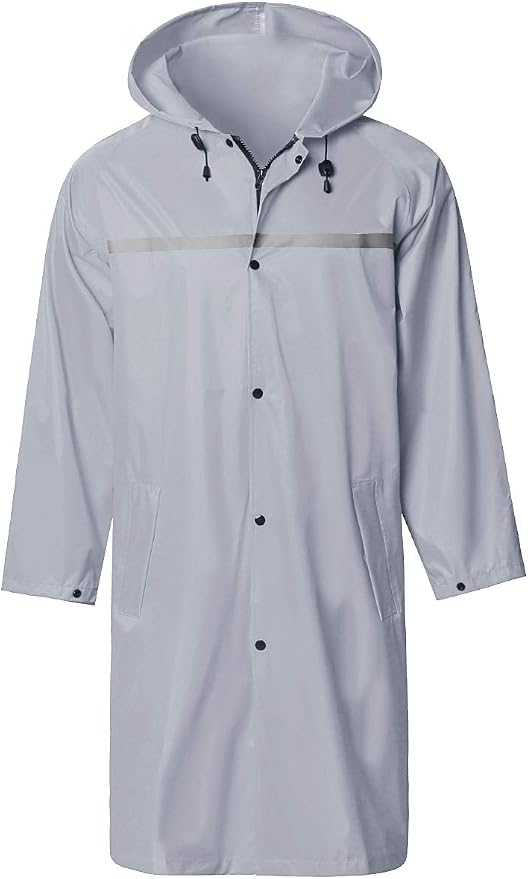 Mens Long Hooded Safety Rain Jacket Waterproof Emergency Raincoat Poncho