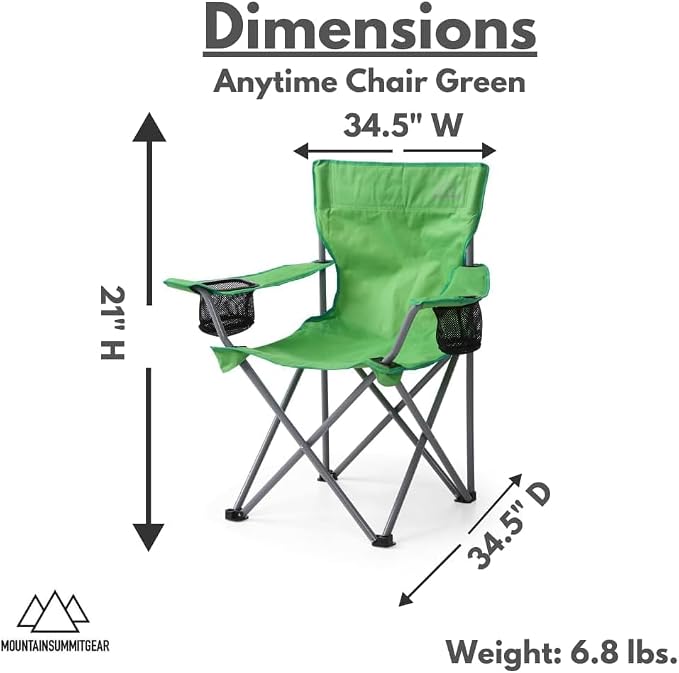Anytime Chair for Camping, Sports, and The Outdoors w/Carry Bag, Camping Chairs for Adults, Folding Chair for Outside