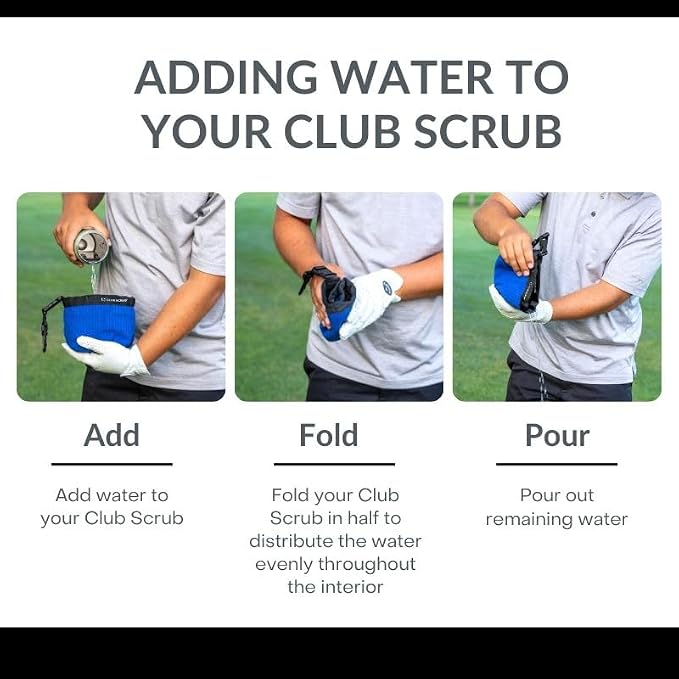 Club Scrub Towel Pro, Golf Club and Ball Cleaning Pouch with Attached Towel, Waterproof Exterior, Clean Face Technology Liner, Machine Washable, Cleans Club Grooves, Waffle-Weave Microfiber (Blue)