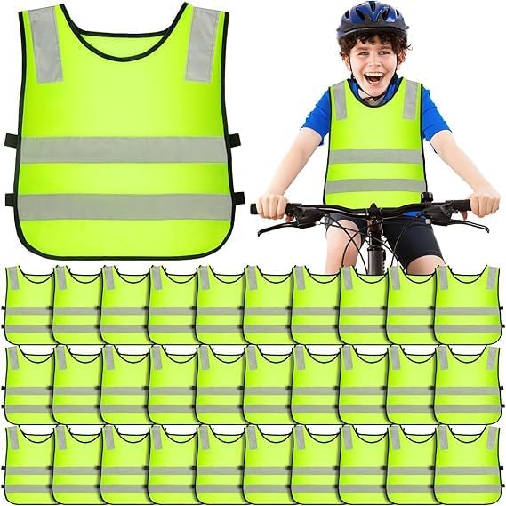 30 Pcs Hi Vis Vests for Kids Children High Visibility Vest Bulk Reflective Safety High Vis Vest Neon Yellow Traffic Safety Jacket for Students Running Cycling Skiing