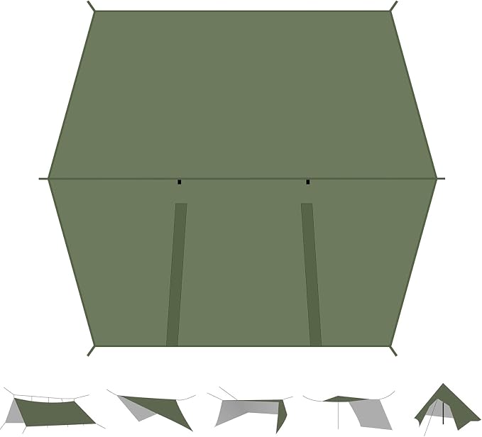 Hammock Rain Fly Tent Tarp (11x9ft) Large Ultralight Camping Tarps Waterproof Portable Backpacking Multifunctional Rain Cover for Outdoor Hiking, Picnic, Hammock, Car, Backpacking