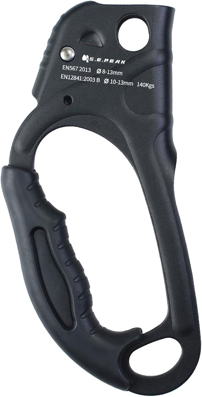 UIAA & CE Certified Climbing Rappelling Equip Hand Ascender Left Right Hand for 8-13mm Rope 4kN