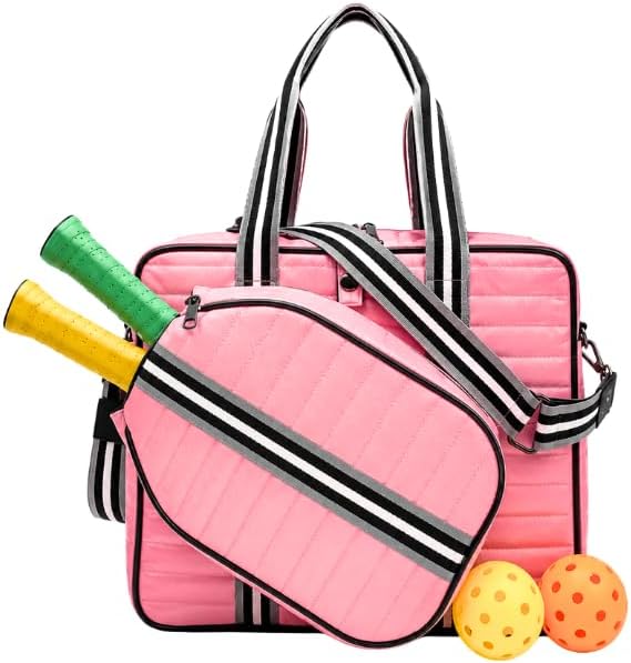Pickleball Bag Set with Racket Compartment, Quilted Tote and Sling Bag
