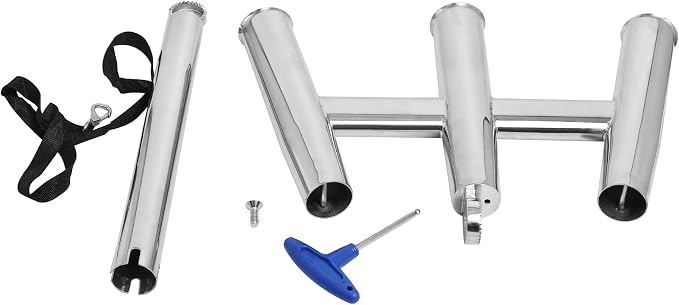 NovelBee 3 Tube Fishing Rod Holders,Polished Stainless Steel Trident Outrigger Stylish Rod Holder,Adjustable Kite Fishing Mount 3-Rod Holder