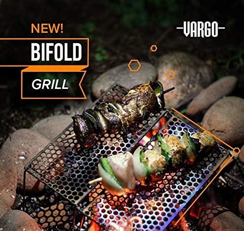 Vargo Titanium Bifold Foldable Campfire Grill - Portable Titanium Grill Surface with Legs - 60+ Square Inch Cooking Surface for Backpackers and Campers