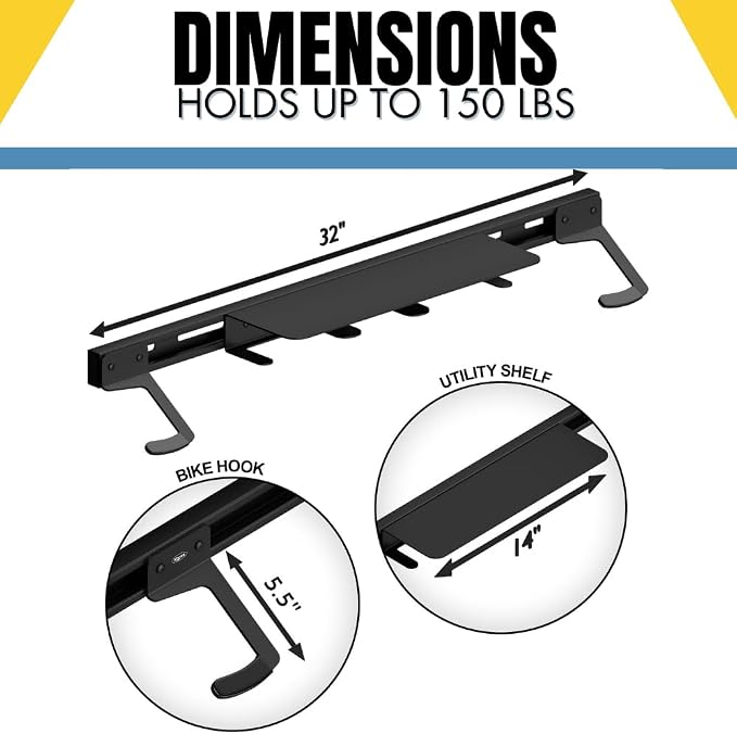 Koova Wall Mount Bike Rack | Steel Bike Mount | Adjustable Hangers | Easy Mount | USA Made