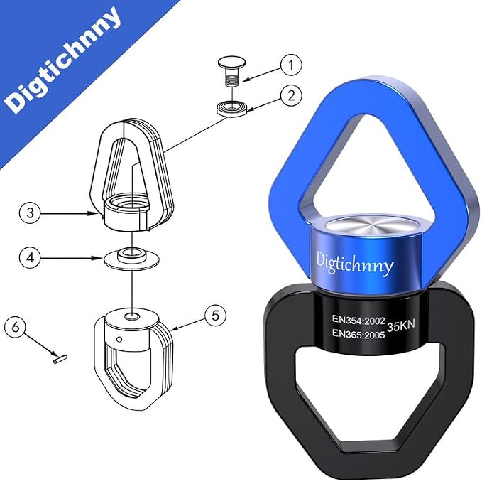 2 Pack Swing Swivel, 35KN Aluminium Alloy Swivel Hook for Swing, Swing Spinner for Children's Swing,Aerial Yoga,Web Tree Swing,Hanging Hammock Indoor Outdoor(Black-Blue with 4 Carabiners)